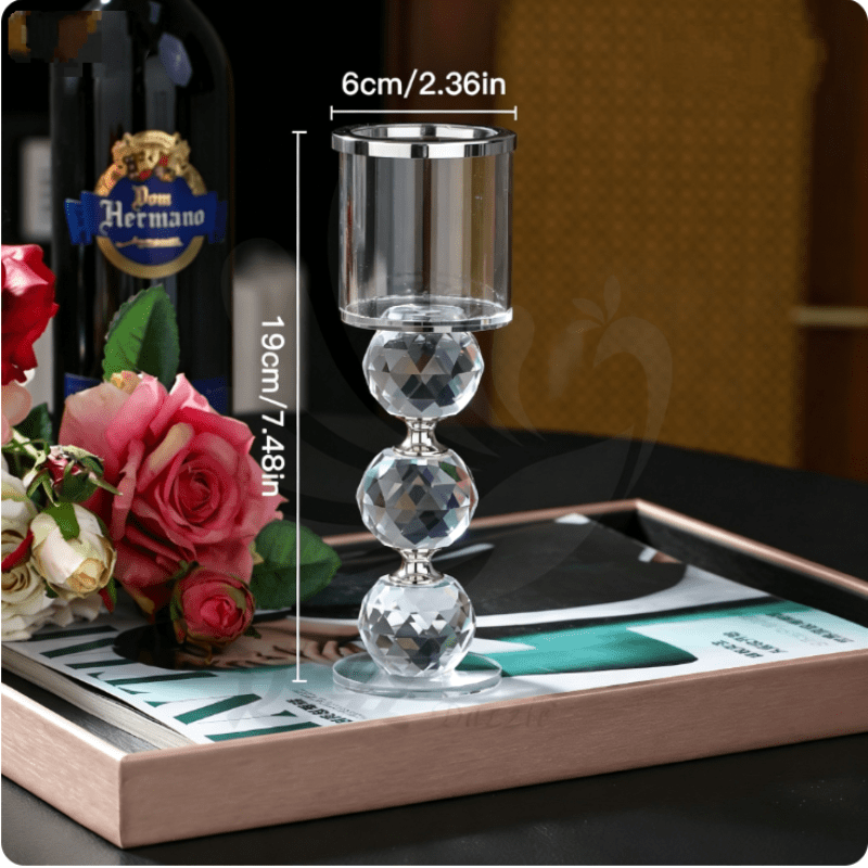 TEMU 1pc 20cm High Windproof Glass Candle Holder With Golden And Silvery Crystal Ball Candle Base, Table Ornament Home Decor For Weddings, Festivals,