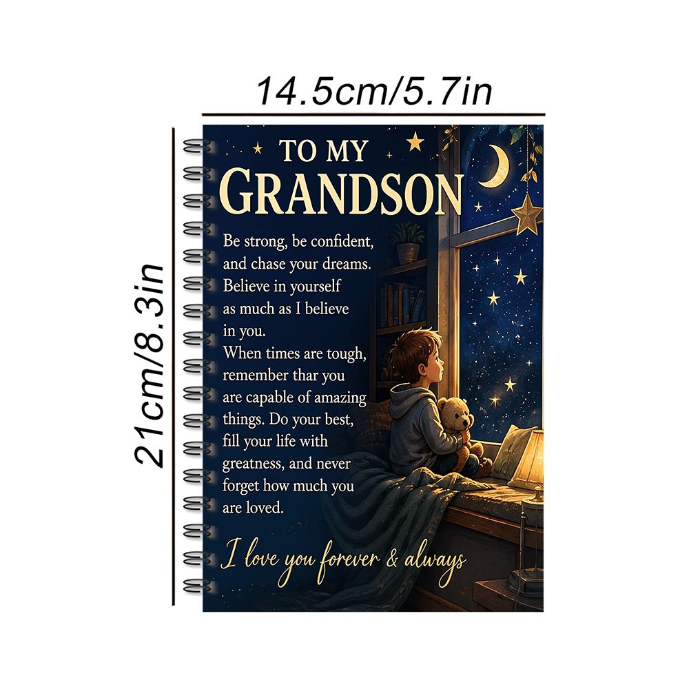 TEMU 1pc Spiral Notebook For My Grandson - Starry Night Boy Reading Illustration, Inspirational Journaling And Writing, A5 Size 5.7x8.3 Inches,