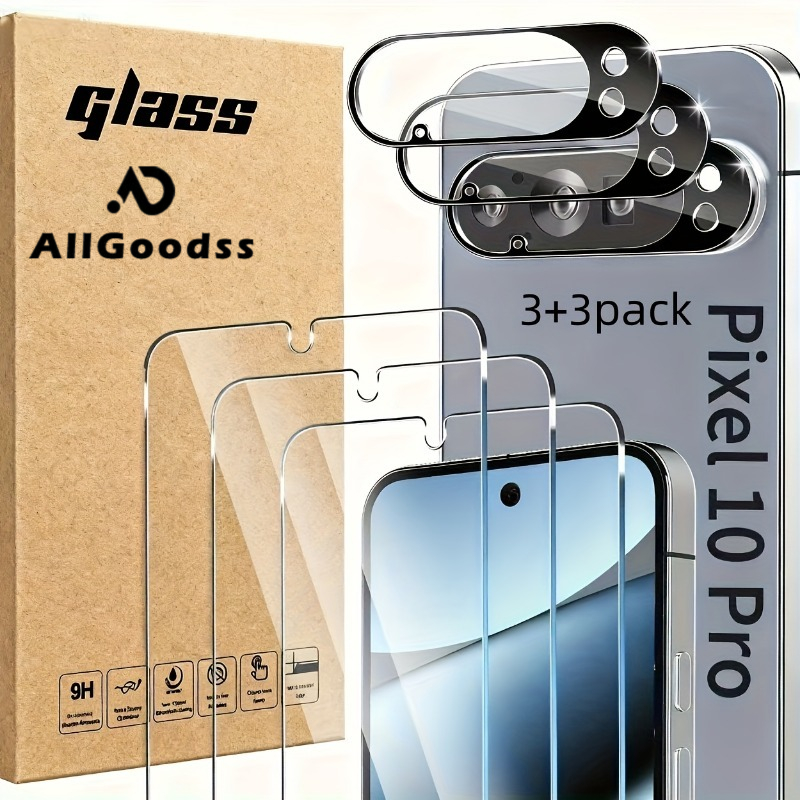 E-shop 3+3 Set für Google Pixel 6 6A 7 7A 8 8A 8Pro 9A 9Pro 9 9Pro XL 10 XL Handy Schutzfolie inklusive Objektivfolie und Displayschutzfolie 9H