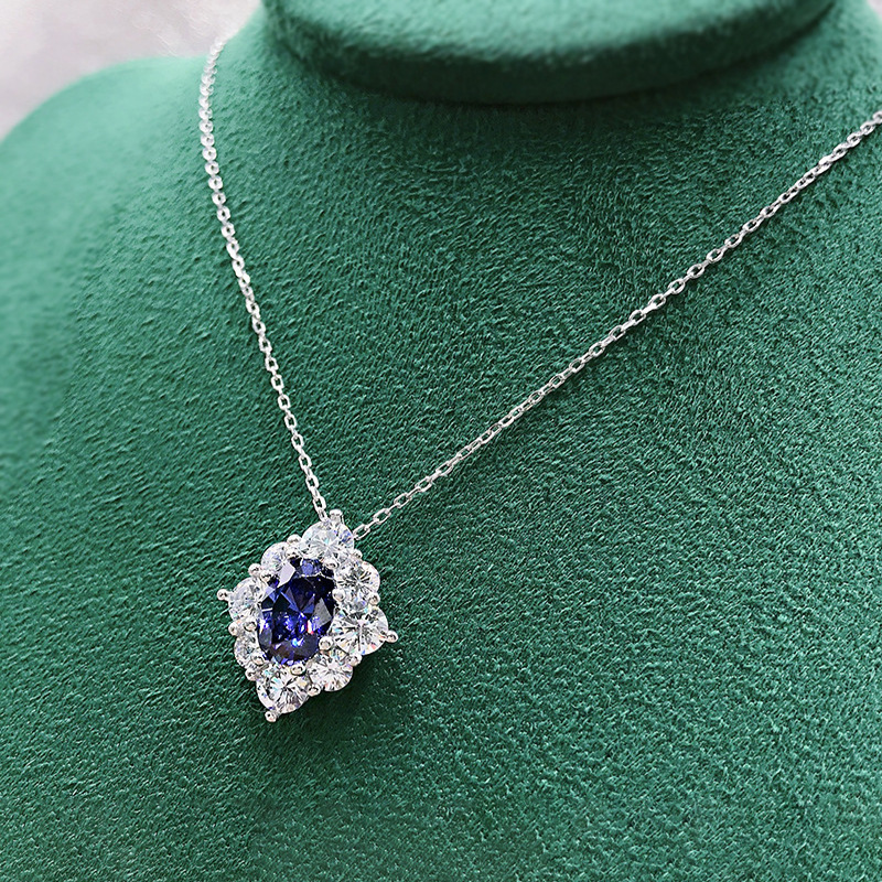 TEMU Exquisite Shiny Blue Synthetic Synthetic Zirconia Flower Necklace For Women, Elegant Jewelry Gift For Daily Wear, Weddings, And Banquets