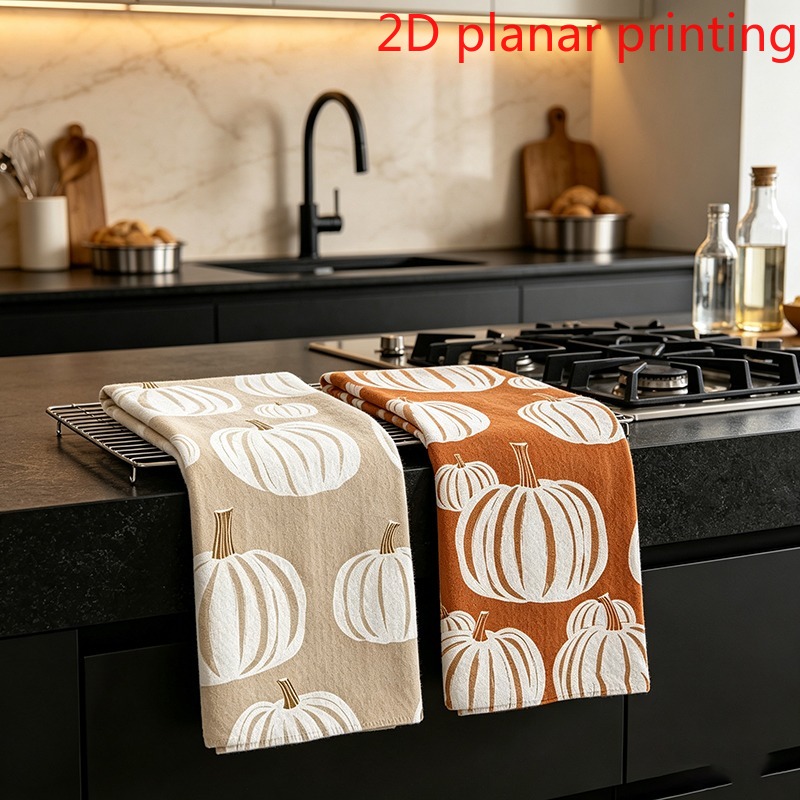 TEMU 2pcs 2d Flat Print Autumn Pumpkin Hand Towels - Microfiber Suitable & Bath, Cute Fall Dish Tea Towels With Pumpkin, Machine Washable Rectangular
