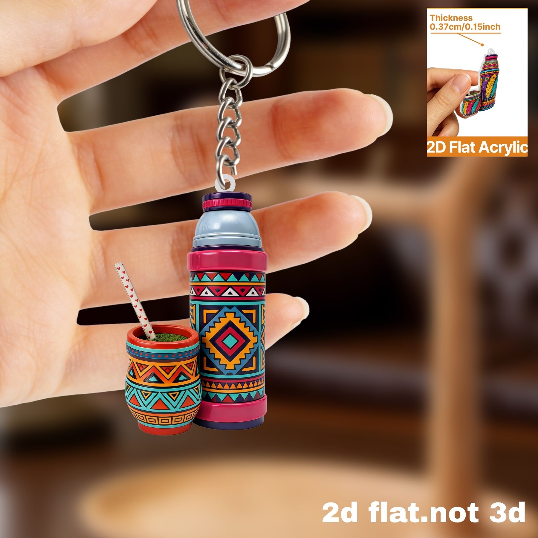 TEMU Llavero con adorno de taza de mate y termo acrílico 2D - Múltiples opciones de diseño, 2D no 3D, Ideal para mochilas, llaves, espejos de coche,