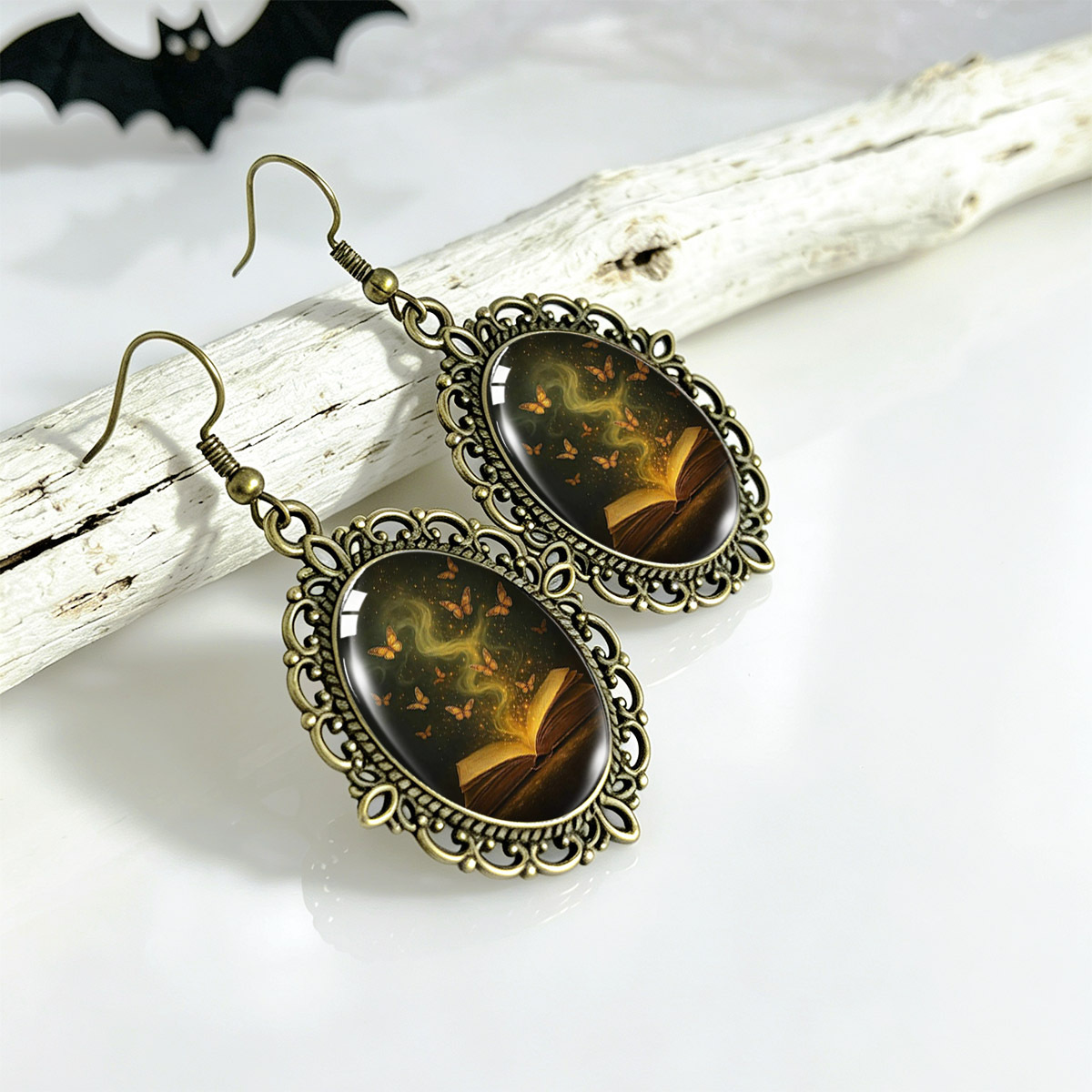 Retro Hollow Lace Butterfly Gem Earrings, Fantasy Forest Style
