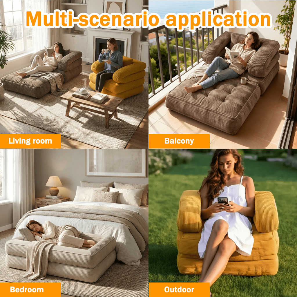 3 in 1 foldable lounge sofa a single chair bed with backrest and pillow ideal for living rooms bedrooms apartments and offices space saving design serves as a single bed bean bag chair and frameless sofa Product details 5