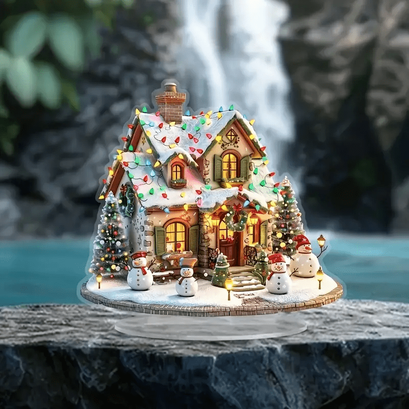 

Bohemian Acrylic Christmas House, Color Light Light And Snowman, Multi-functional Home And Office Decorations , Gift, , No Text.