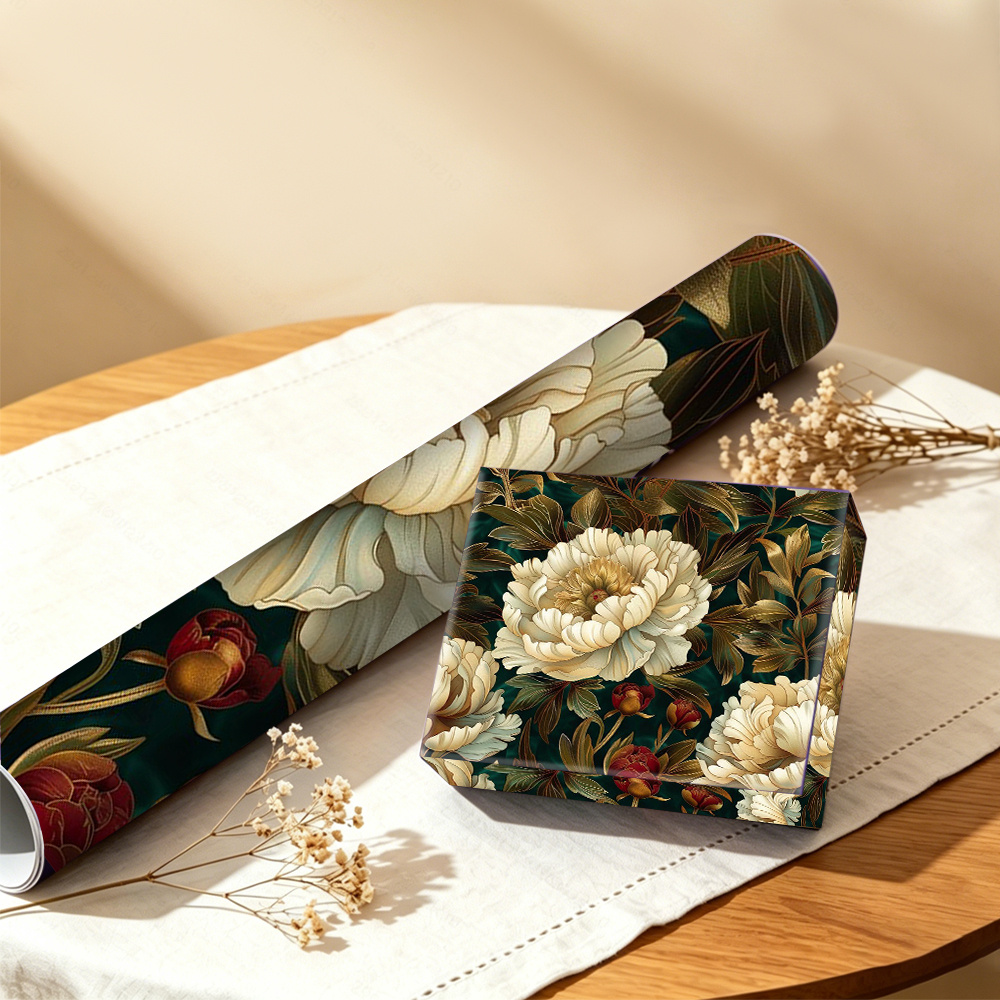 TEMU 1 Roll, 2d 19.69x118.11in Luxury Vintage Peony Floral Wrapping Paper, Ideal For Birthday Gift Boxes, Bridesmaid Gift Decor, Holiday Gift