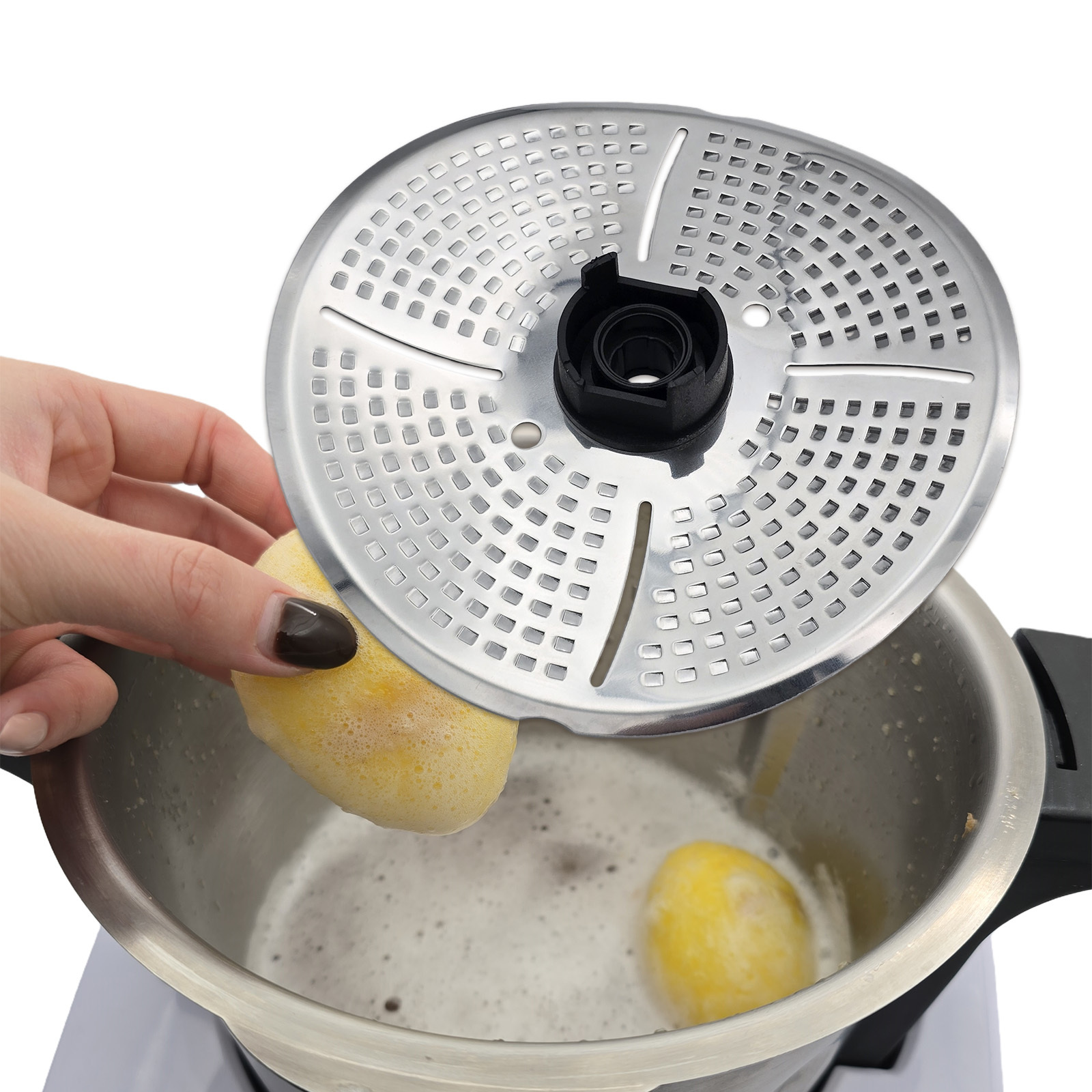 E-shop Multifunktionale Edelstahl-Schäl- Dämpfeinsatzplatte für Cuisine Connect/Smart/Trend – Kartoffelschäler-Hilfe, -Anbrenn-Bodenabdeckung