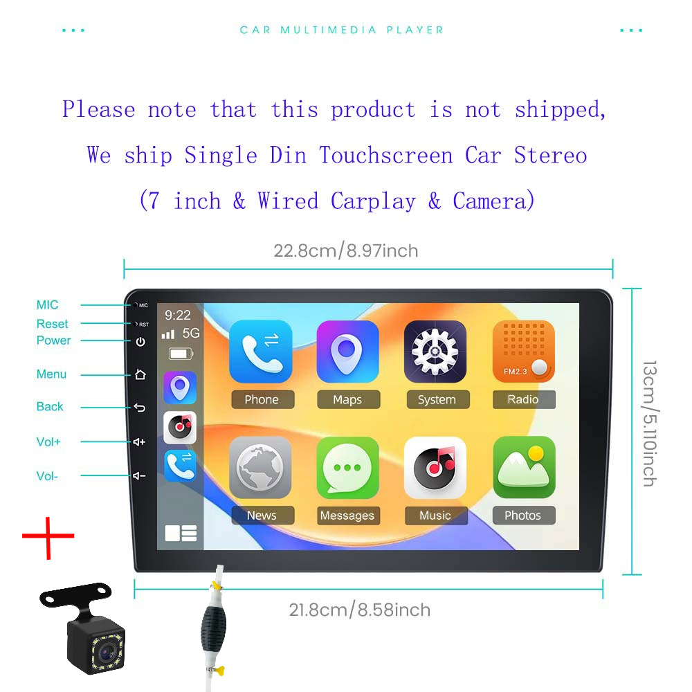 Image of Podofo Single Din Wired Carplay Car Stereo, 7 Inch Touchscreen With Auto, , Fm Radio, Usb Charging, Aux, Tf Card, Backup Camera Support, Give Random Gifts (hand Oil Pump)