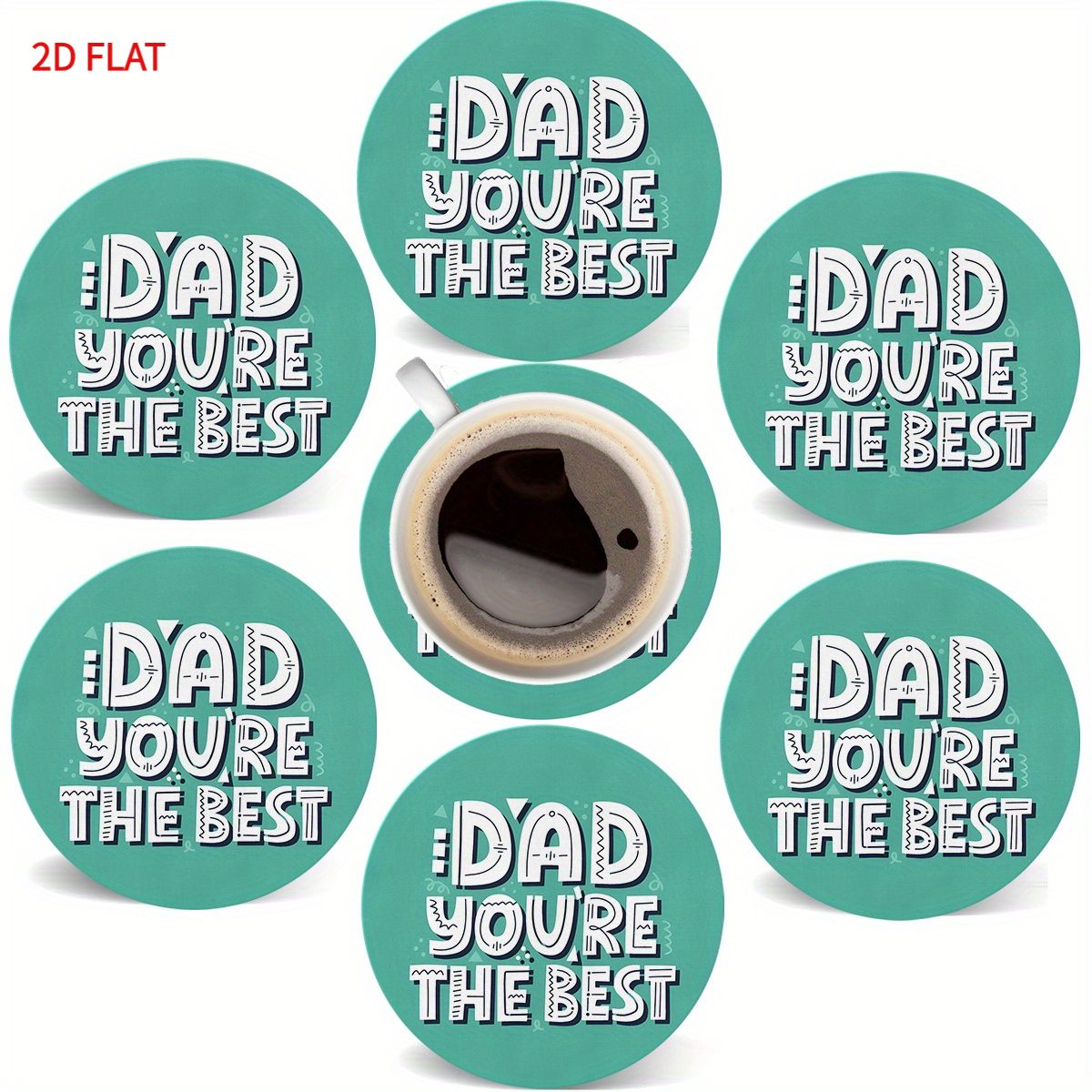 TEMU 2d Flat 6pcs Round Wooden Coasters - "dad, You're The Best" - Suitable For Valentine's Day, 's Day, New Year, Furniture, Plates, Bowls, Office,