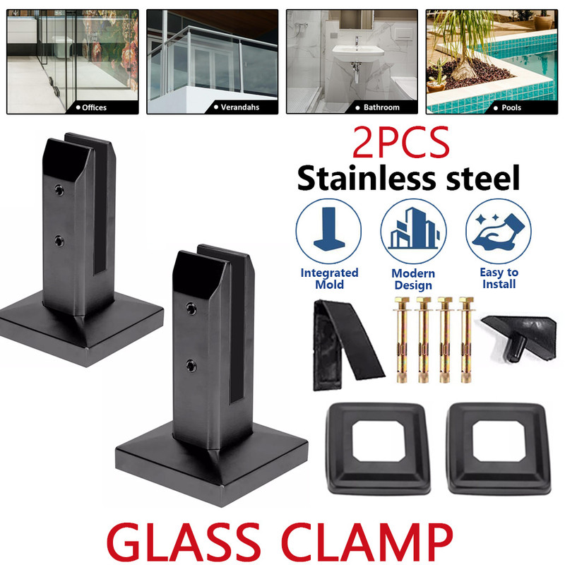 TEMU 2pcs Black Stainless Steel Class Spigot Clamp Pool Fence Glass Balustrade Mountbracket