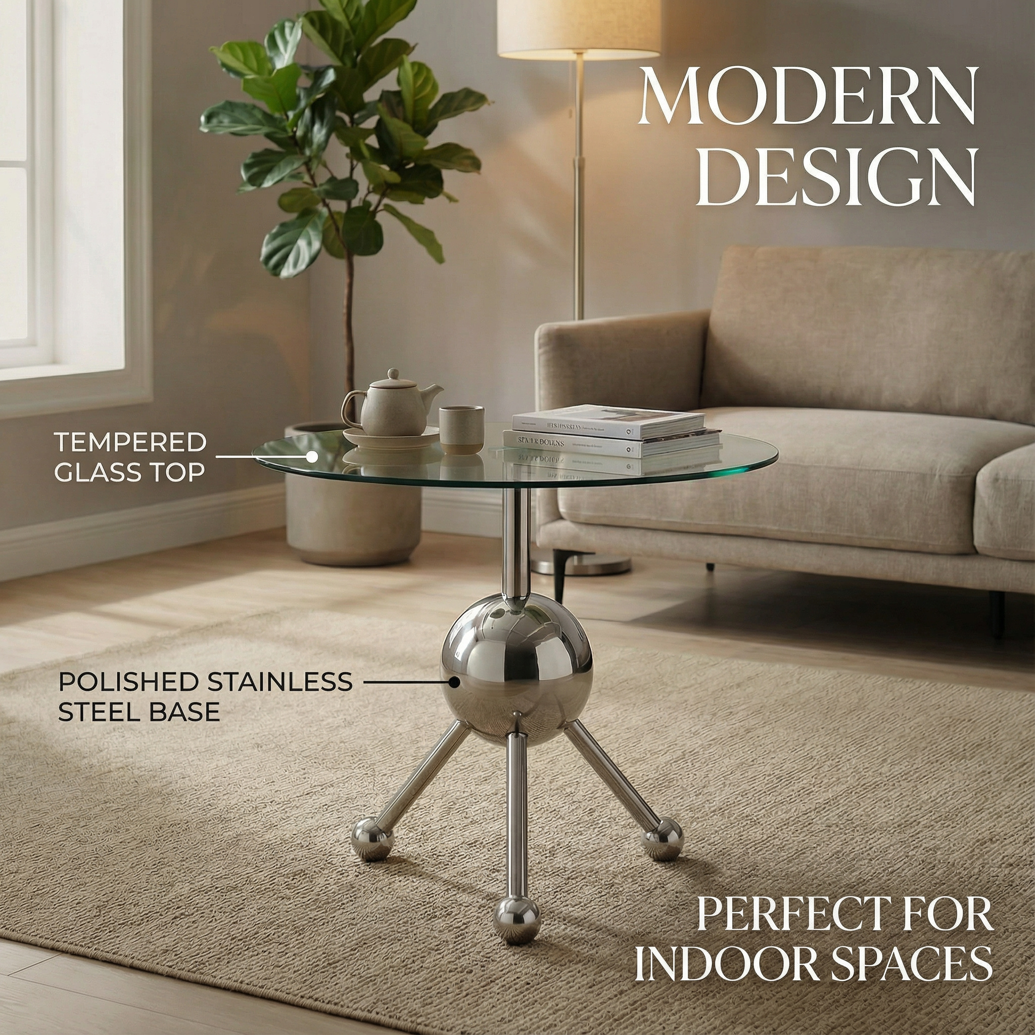 Sumdeal Modern Round Glass Side Table - 19.7