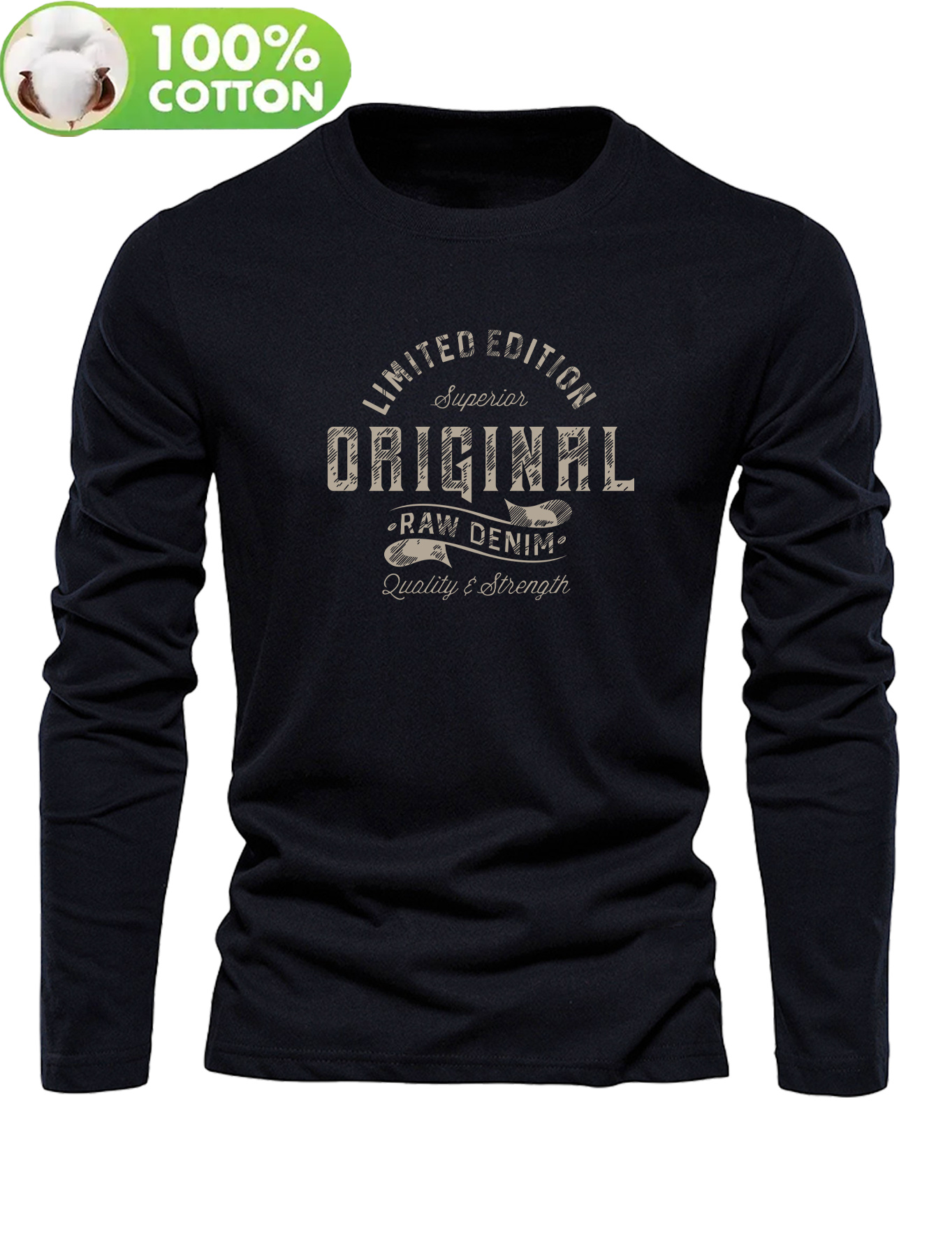 Men's 100% Cotton T-Shirt, Fashion Casual Crew Neck Top with Print Design, Spring/Autumn Style, Comfortable and Versatile Men's Top for Outdoor Leisure, Sports, and Commuting