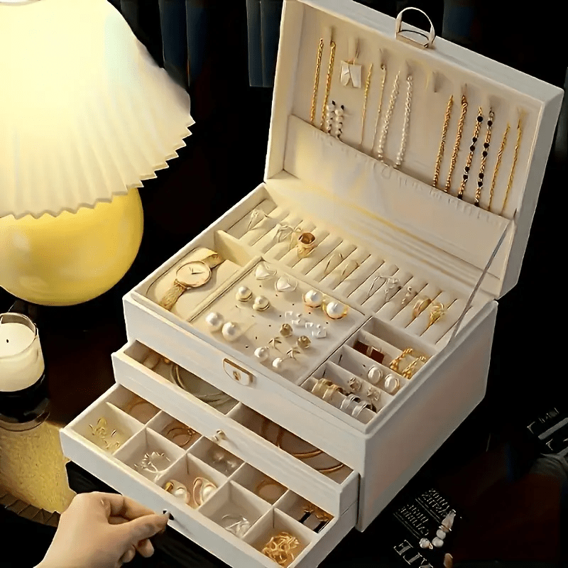 2025 best-selling locking jewelry box with three layers, large capacity soft lining for earrings rings necklaces storage Product details 4