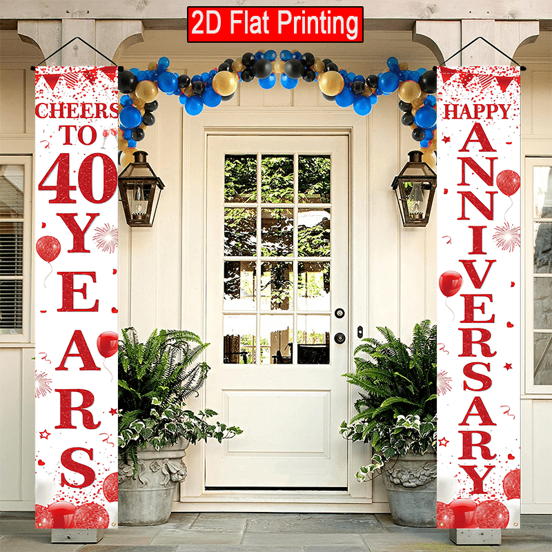 TEMU Bannière de Porche 2D Plate, 2D Plate 2pcs Rouge Joyeux 40e Anniversaire Bannière Rouge et Blanche Drapeau de Mariage 40e Anniversaire Convient