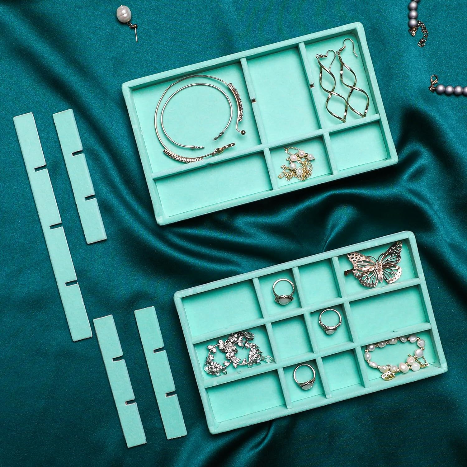 6pcs Stackable Velvet Jewelry Organizer Tray Set