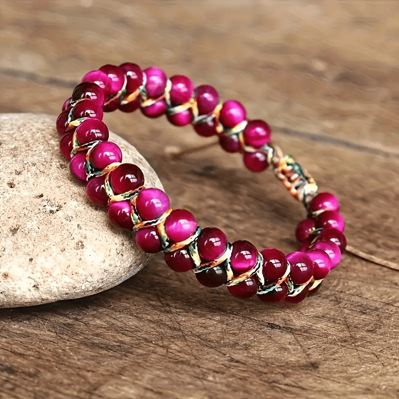 Image of 1pc Bohemian Adjustable Bracelet - Natural / Eye Beads Adjustable Knot Closure, Everyday & Vacation Jewelry For Women, July Birthstone Gift - No Plating Natural Stone Bracelet, Tiger Eye Beads