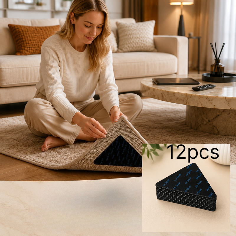 TEMU 12pcs Carpet Fixing Clip Set | Anti-slip Pad And Double-sided Tape, Suitable For Hardwood, Tile And Marble Surfaces, Ensuring That Is Stable And