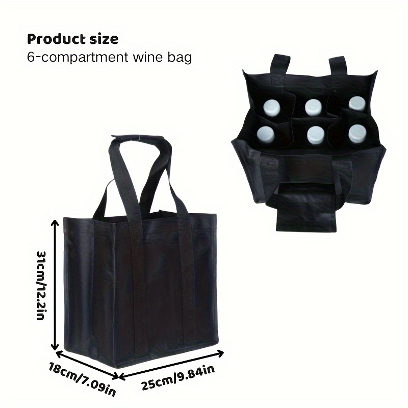 Wine Tote Bag Featuring 6 Sections, Made From Sturdy Non-woven Material, Designed In Shape With A Wrist Strap, Perfect For Carrying Bottles While Traveling