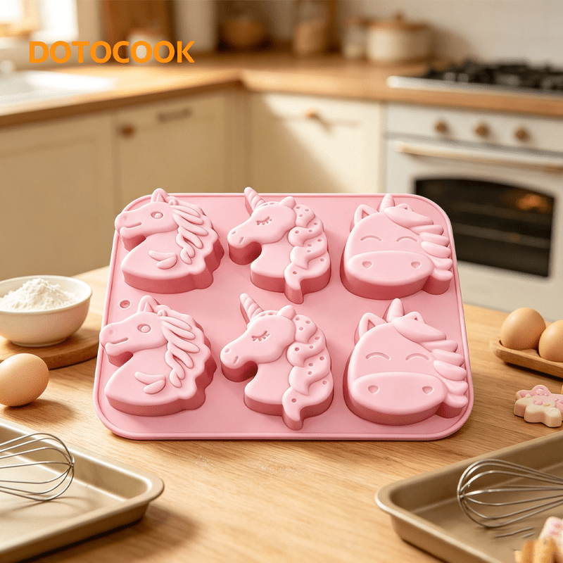 TEMU Moule à gâteau en silicone DOTOCOOK à 6 compartiments licorne rose, moules mignons pour bonbons et chocolat, outil de cuisson à démoulage facile