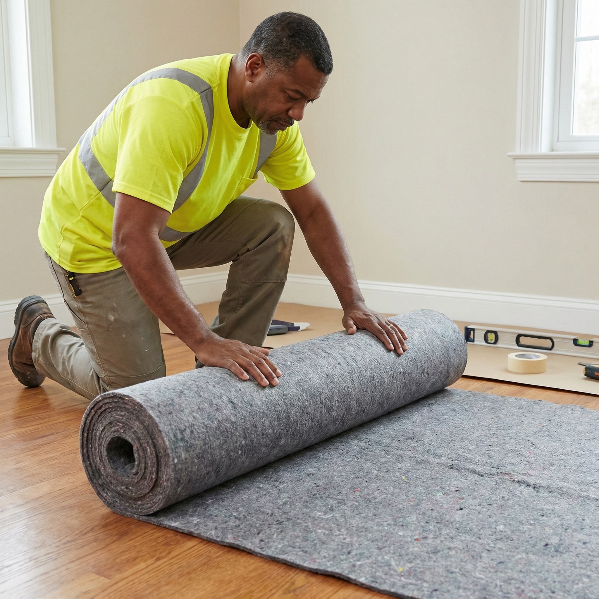 Floor Protection Roll Area Rugs 50/100 Square Meters Thick Fleece And Pe Coating, For Painting/renovation/construction Floor Protection, For Indoor/outdoor Tiles/wood Floors/carpets/workshop Floors