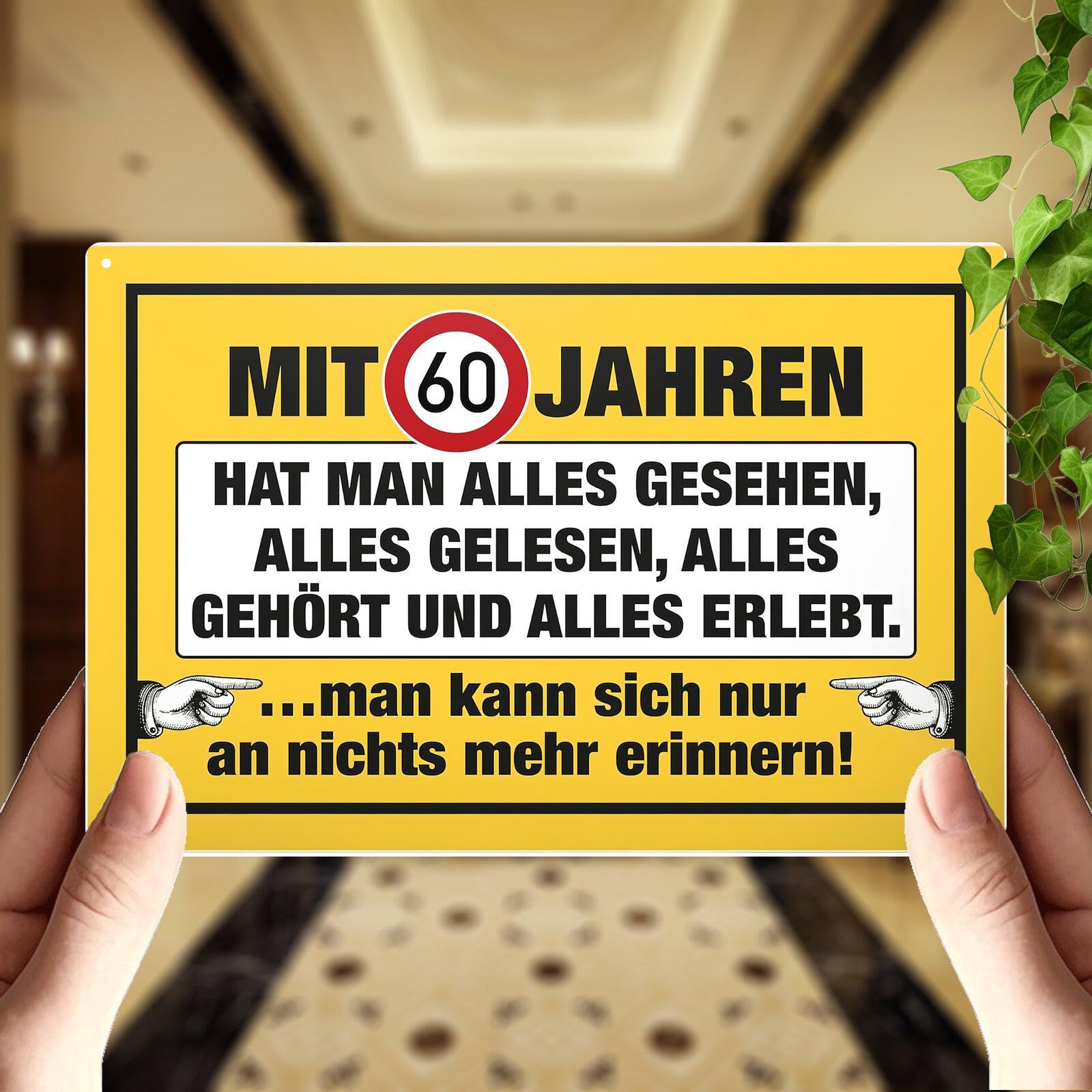 TEMU 1 Stück Aluminium 2D Flachschild - "Mit 60 Jahren" Geburtstagsfeier Dekoration, Deutscher Text, 8x12 Zoll, Strapazierfähiges Wandhängendes für