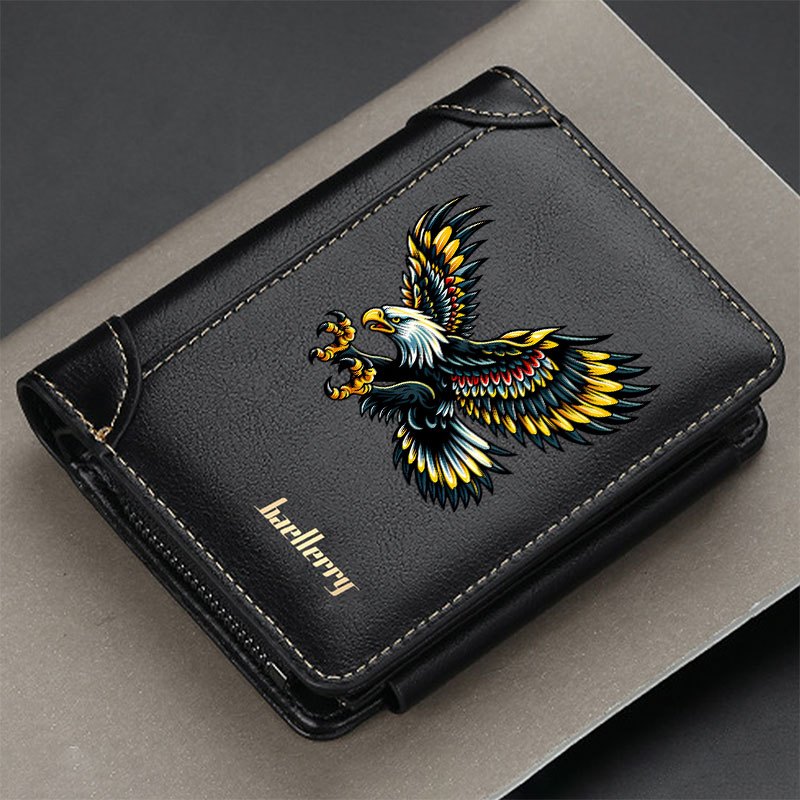 TEMU [bifold, Ideal For Everyday Use] Men's Wallet 1pc | Eagle Design, Compact Card Holder, Zippered Coin Compartment, Money Clip