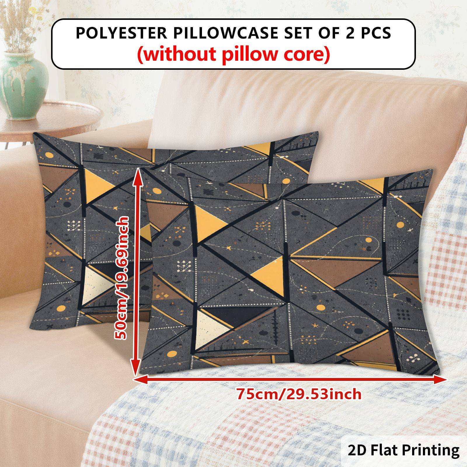 TEMU 2pcs Geometric Abstract Modern Printed Pillowcase, (pillow Inserts Not Included), Perfect For Home Decor, Pillow Core Not Included, Decorative
