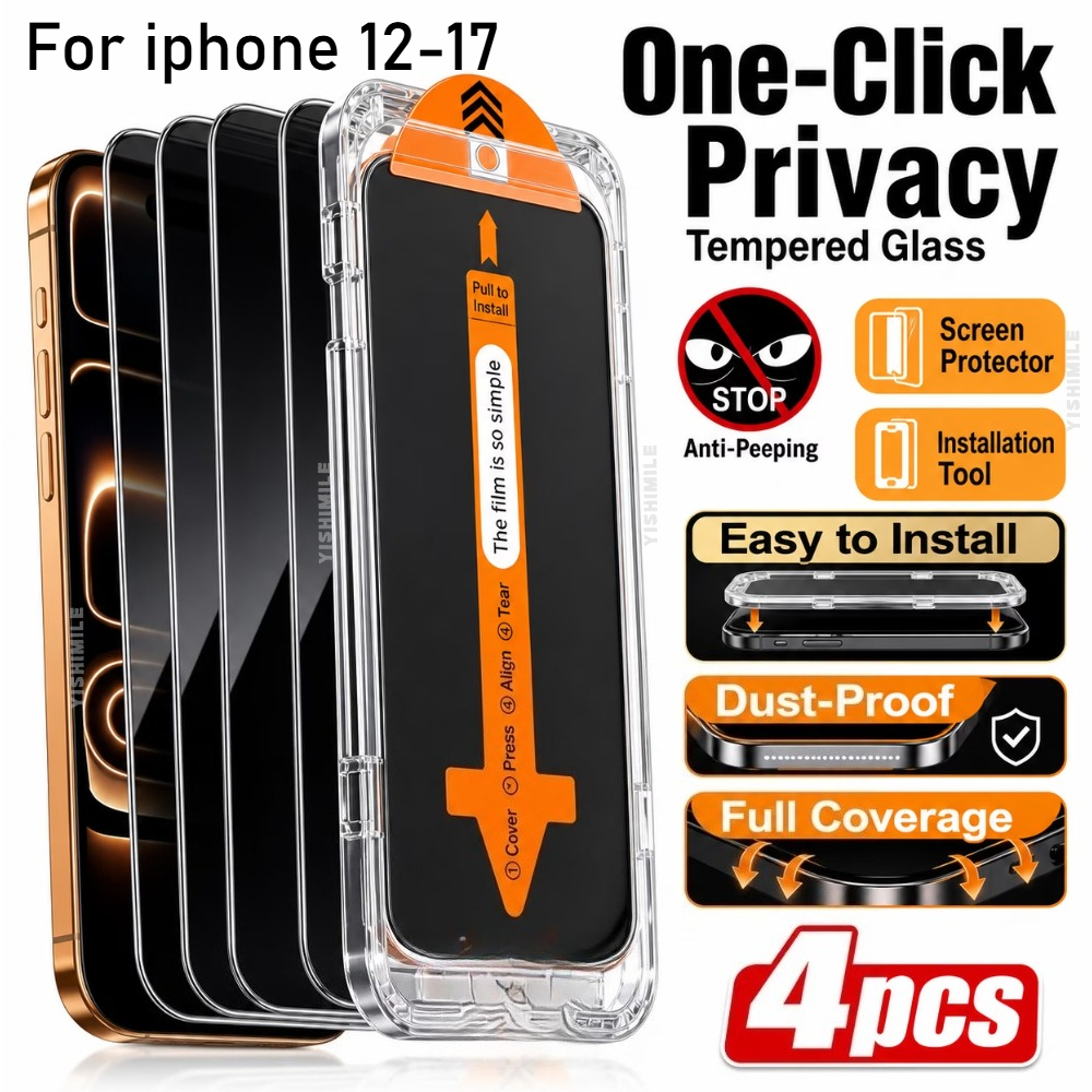 TEMU 4pcs Privacy Tempered Glass Screen Protectors For Iphone 12 13 Plus 16e 17 Air 17e, Scratch Resistant Layer, Oleophobic Coating, It Features A