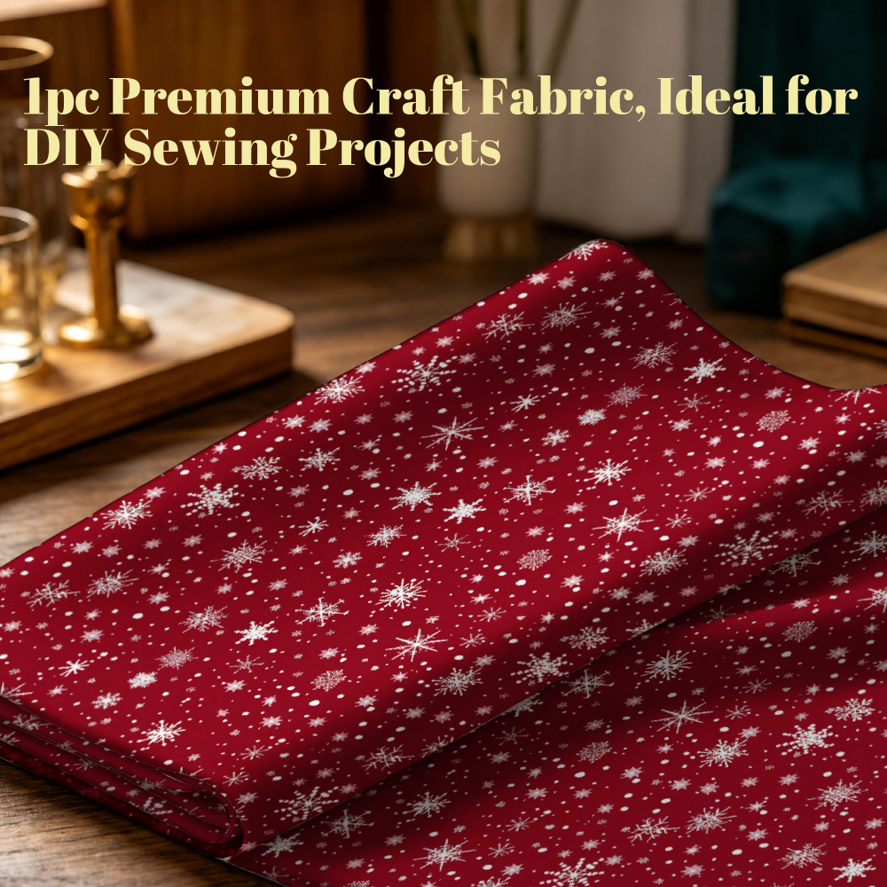 TEMU 1pc, Exquisite Red Background White Snowflake Pattern Pre-cut Digital Printed Fabric, . Single-sided Printed Fabric, Made Of High-quality Cloth