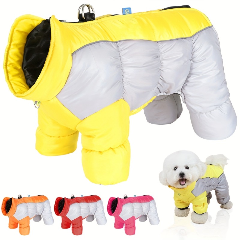 waterproof windproof dog winter jacket with reflective safety trim full zip high neck insulated coat machine washable warm pet clothing with storage pocket adjustable leg warmers for small medium dogs cozy outdoor winter wear cold weather protection high collar design reinforced stitching durable fabric mediumsized pets dog coats winter winter dog clothes dog coats for small dogs