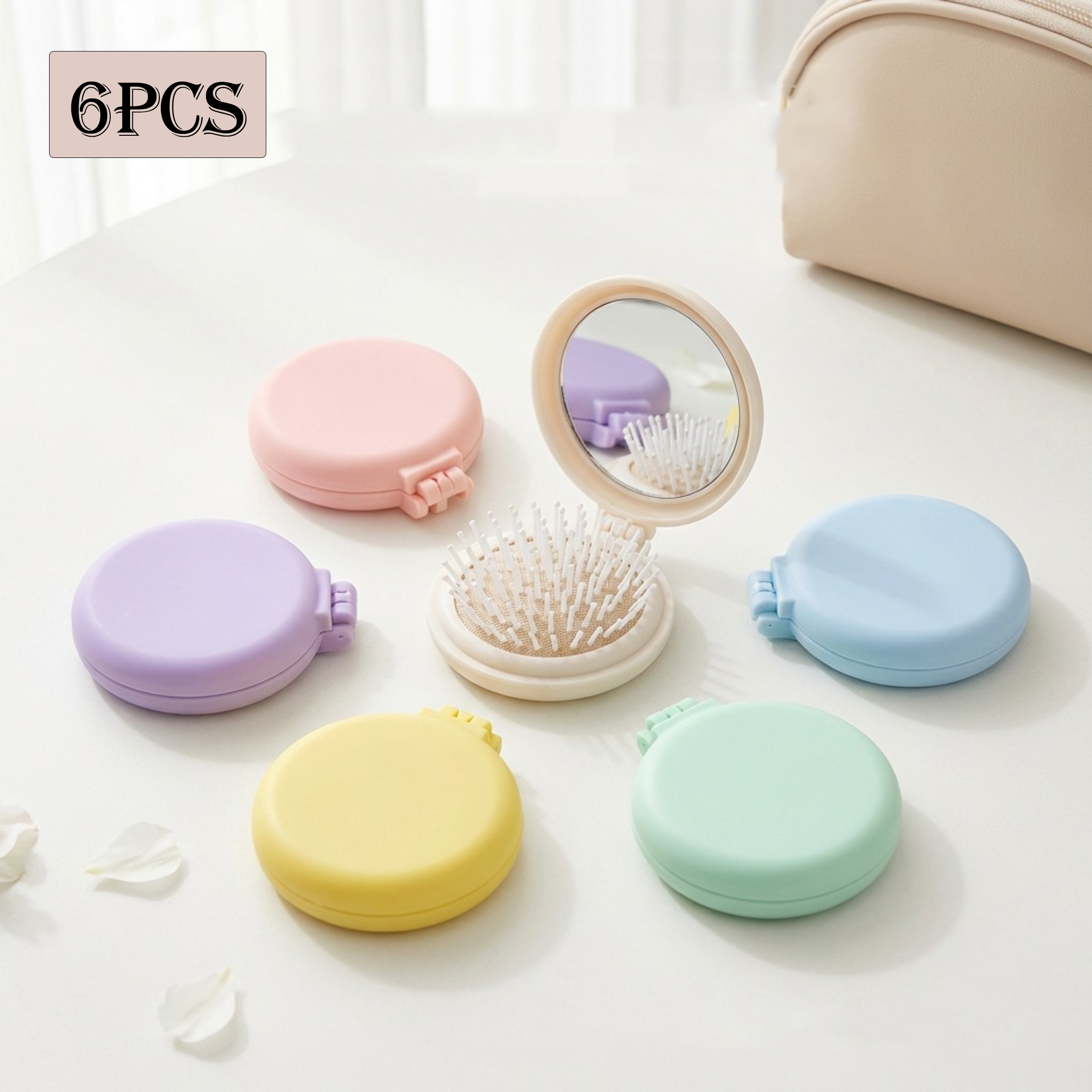 TEMU 6pcs Cute Candy-colored Portable Air Cushion Comb Mini Portable Folding Airbag Comb Home Women's Mirror Comb -one Massage Comb Portable Compact