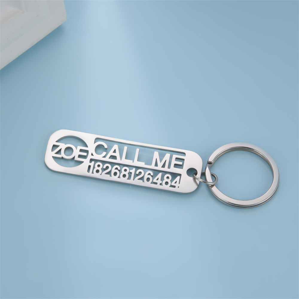 TEMU Custom Keychain, Rectangular Shape, Self- Name And Phone Number Car Keychain, Anti-loss Key Ring, Personalized Name Key Holder, Stainless Steel