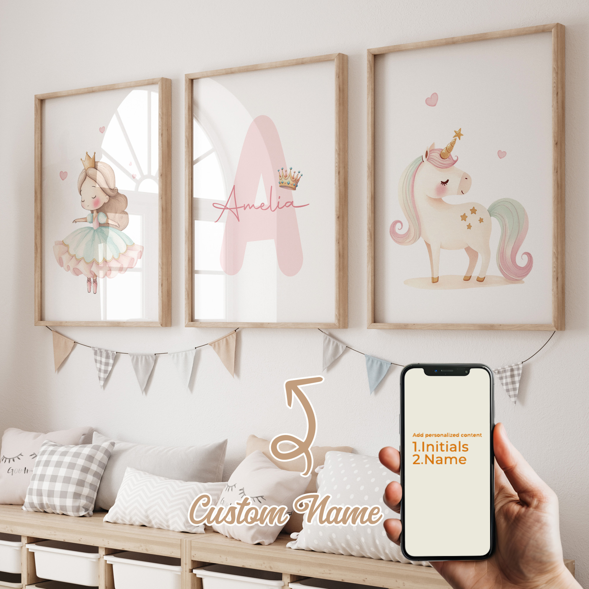 TEMU Set de 3 pósters planos 2D personalizados con temática de para decoración de pared, con de princesa y estampados artísticos con para la