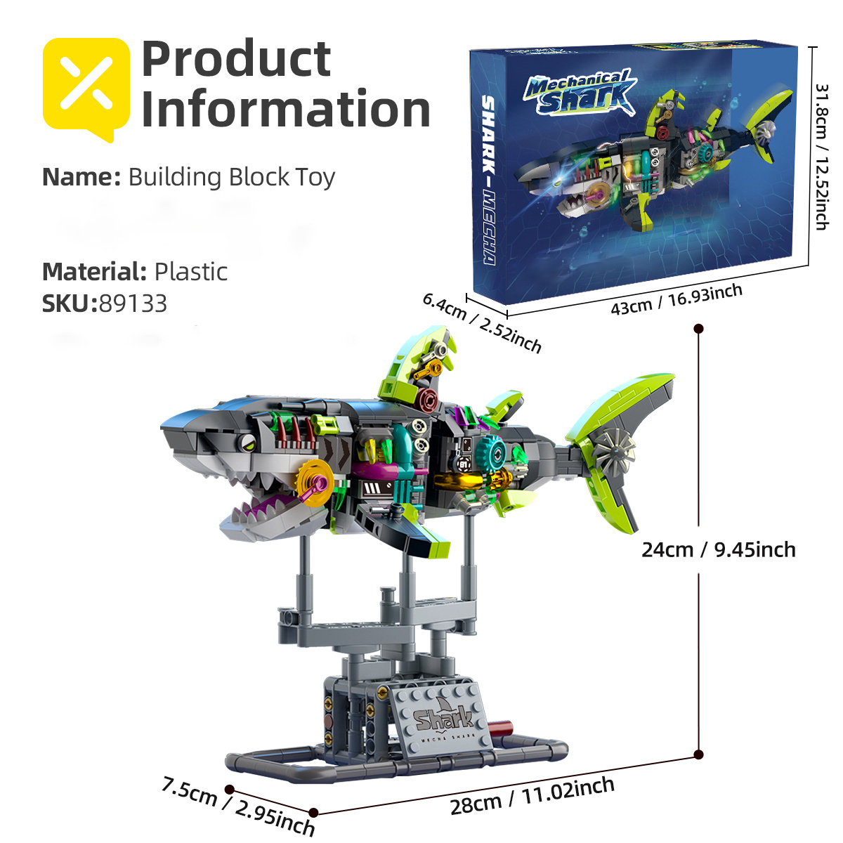 Image of 1000pcs All Black Semi-mechanical Building Blocks Shark Debut! Body With Multiple Movable Joints, Assembled Building Block Model, Best Holiday Gift For Halloween, Christmas, Thanksgiving, New Year