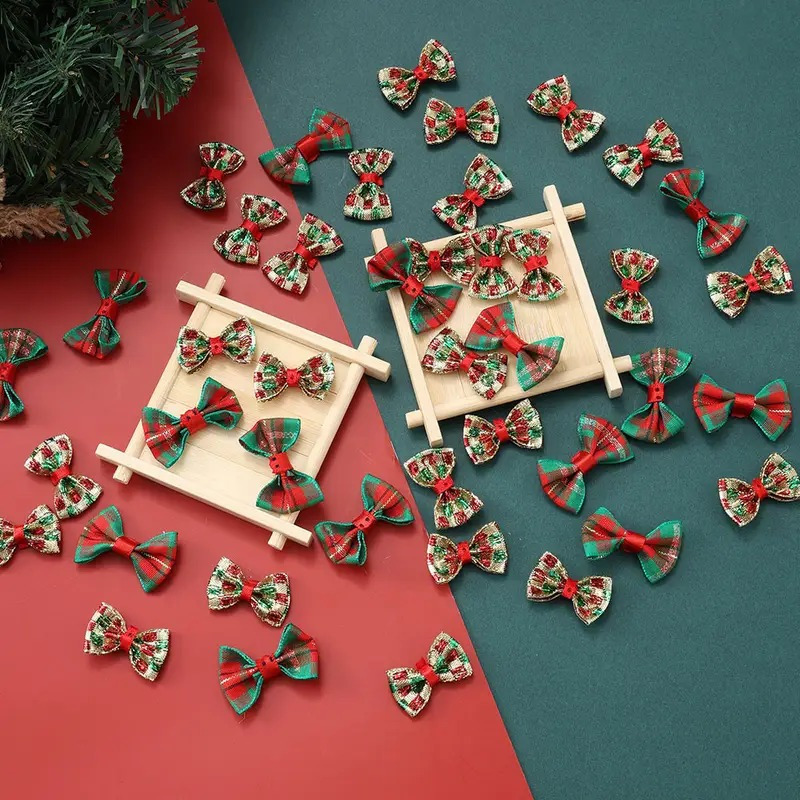 12 Fiocchi Natalizi Rossi E Verdi A Righe 15 Cm - Decorazioni Per Albero, Ghirlande, Regali E Fai Da Te - Morbidi In Poliestere Con Filo - 4