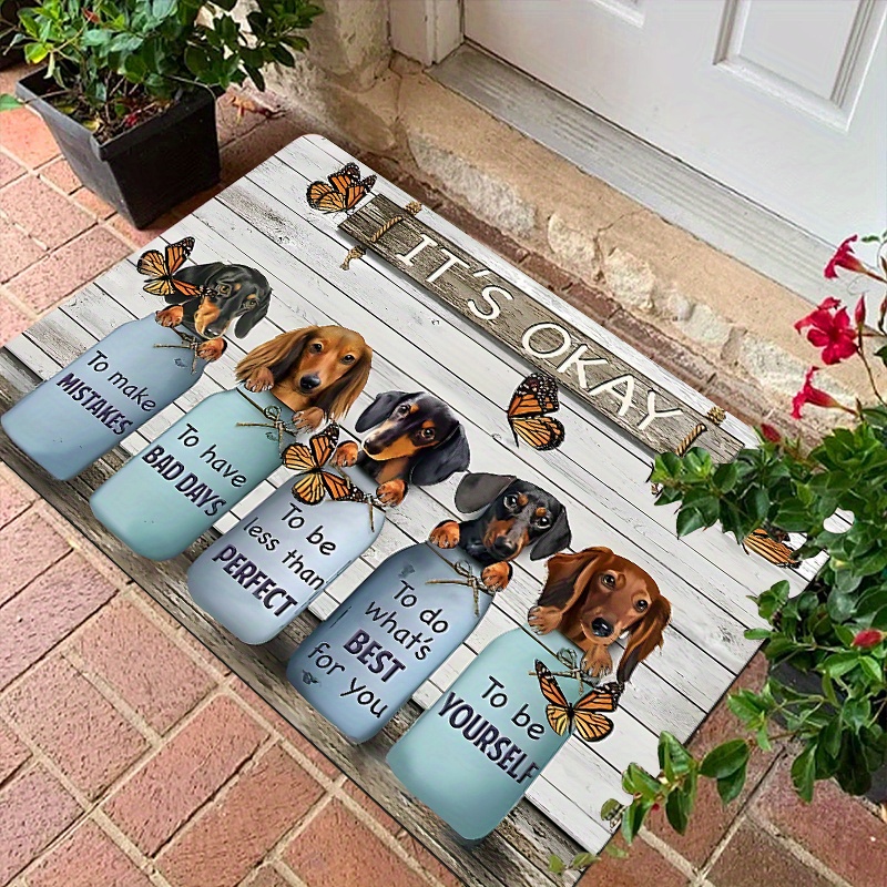 

1pc Dachshund Puppy & Inspirational Quotes Door Mat - Soft Flannel, Non-slip Polyester, Rustic Design For Indoor/outdoor Use - Living Room, Bathroom, Kitchen , Dog Decor