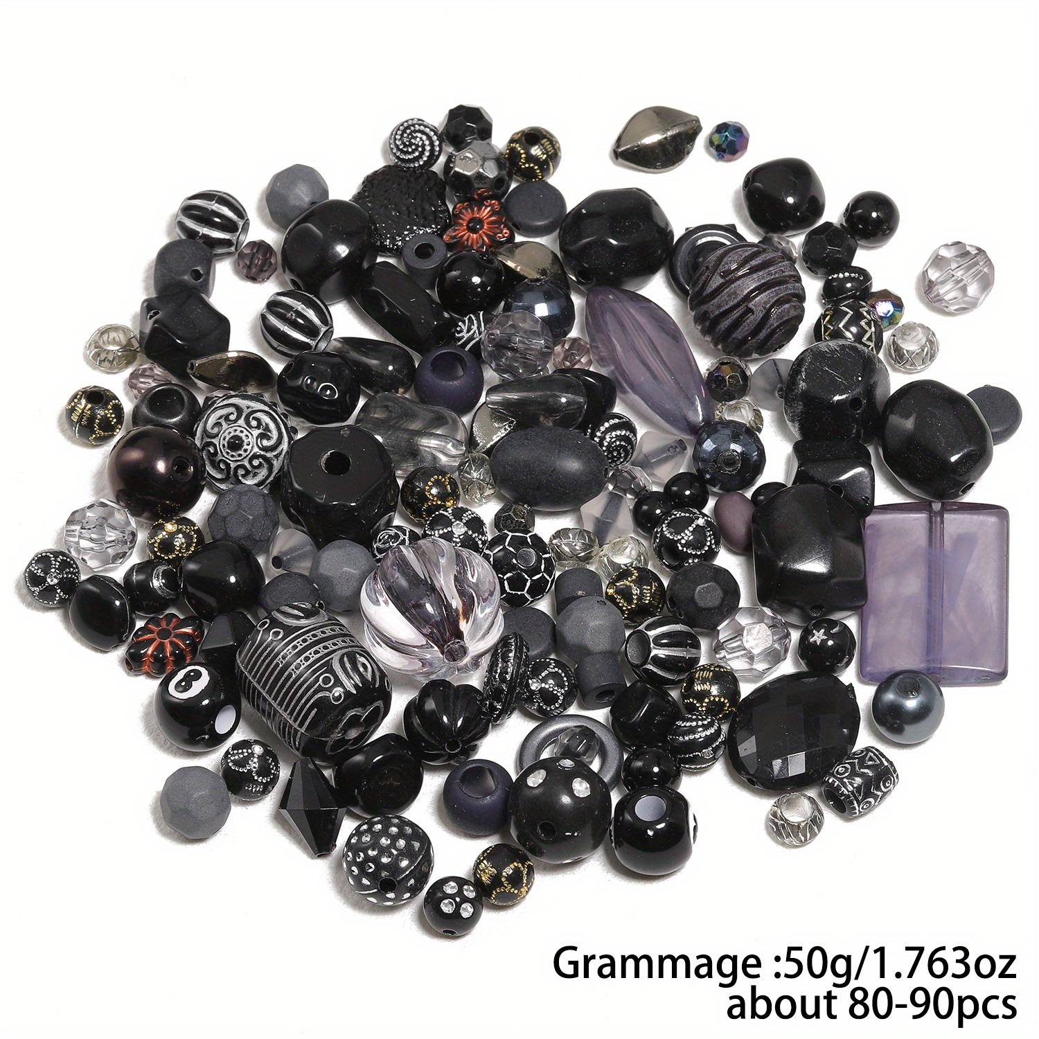 TEMU Bohemian Baroque Black Acrylic Beads, 50g 3d Decorative Beads With Holes, Ideal For Jewelry, Bracelets, Earrings, Crafts, Perfect Gift For