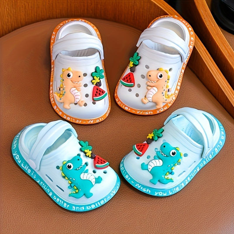 Kids' EVA Clogs with Cartoon Dinosaur Charms | Soft Sole Slip-On Sandals for Boys & Girls | Multi-Color Watermelon & Fruit Designs | Comfortable Indoor/Outdoor Footwear | Lightweight, Breathable Summer Shoes, Casual Children's Footwear | Cartoon Dinosaur Design | Comfortable Footwear