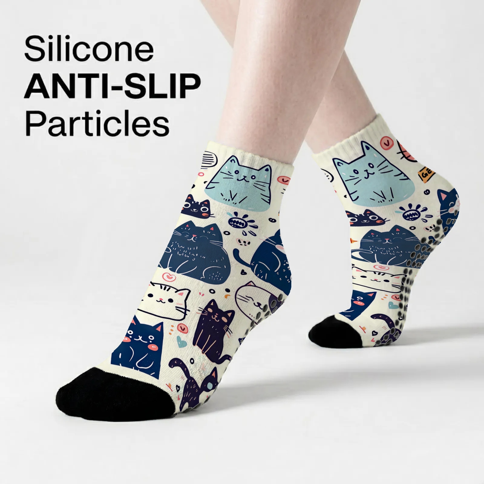 TEMU 1 Pair Of Unisex Short Yoga Socks With A Cat Cartoon Pattern, Featuring Anti-slip Particles For . Suitable For Yoga, Ballet, Pilates, Gym