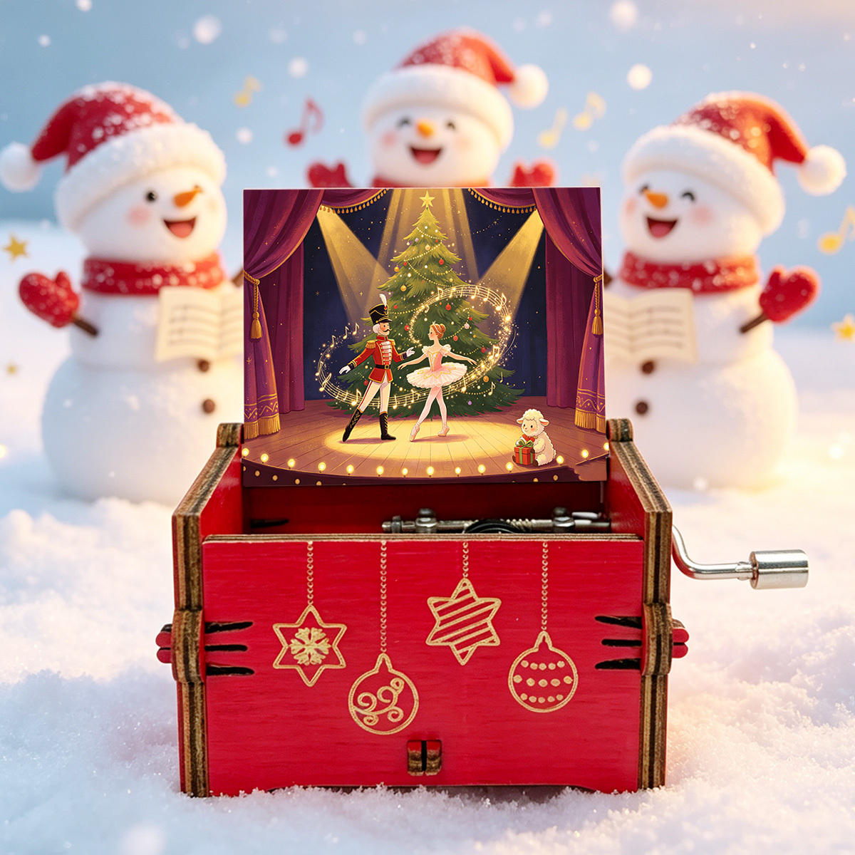 TEMU Single Red Hand-cranked Music Box Suitable For Christmas & New Year - -free Melody Box With Ballerina & Christmas , Artificial Wood Tabletop