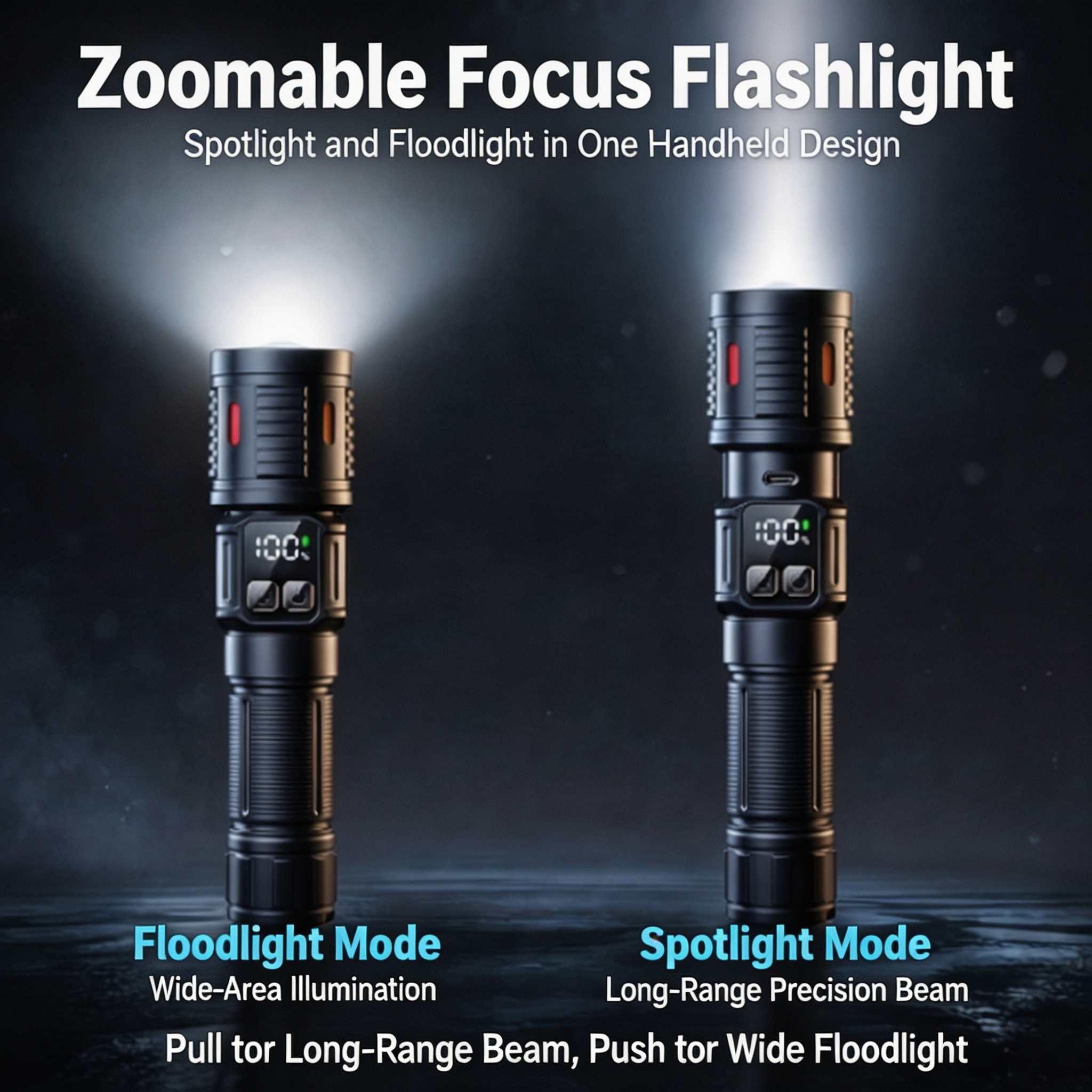 LiHangStar LED Rechargeable Flashlight with LED Side Light