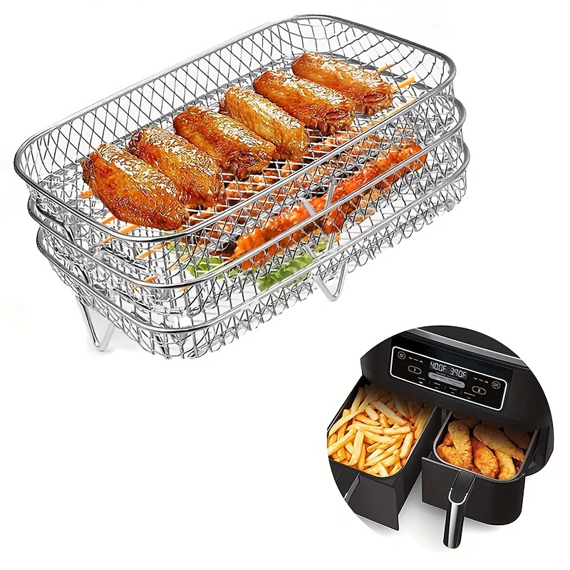 the rectangular air fryer rack is suitable for baking and roasting featuring   layer stainless steel dehydrator   is a versatile accessory compatible with most air fryers
