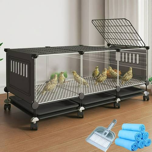3pcs set heavy duty chicken coop with swivel casters large outdoor household proof quail cage poultry house with dropping pan breeding cage for ducks and geese tray pads five absorbent pads and cleaning tools