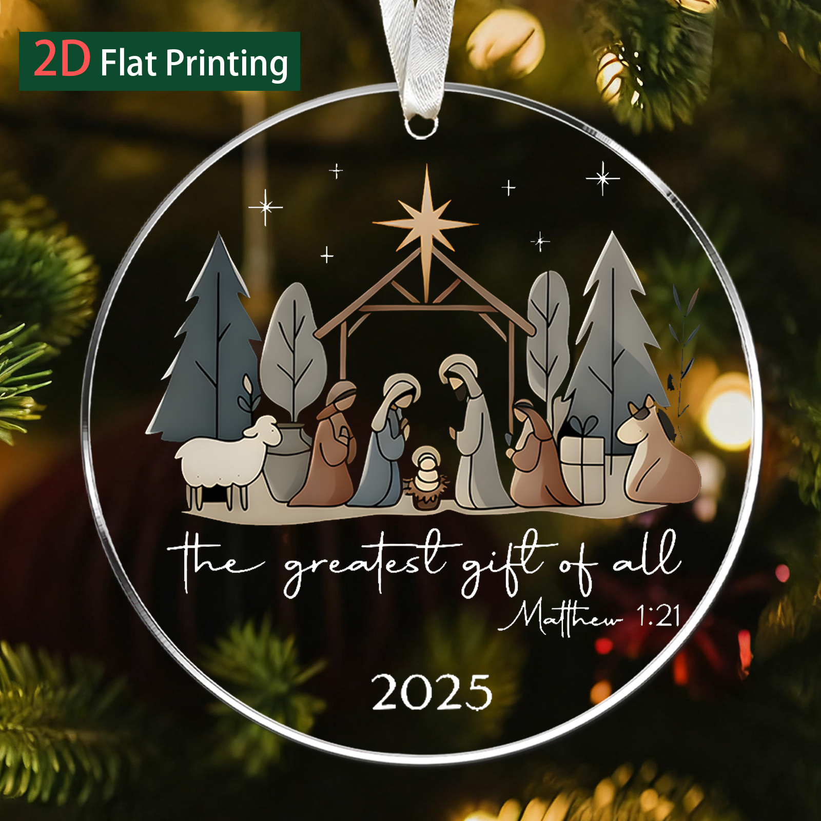 TEMU 2d Flat, 1pc Nativity Scene May Grace You This Season Christmas Gifts Acrylic Hanging Ornament - Nativity Scene Christmas Tree Acrylic Pendant,