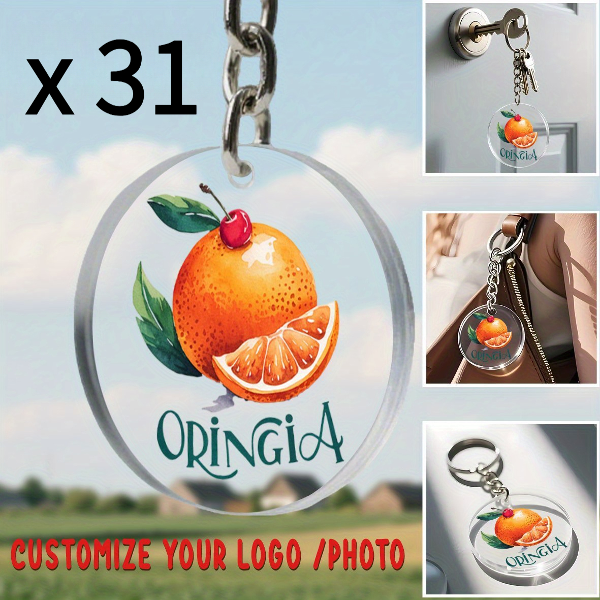 TEMU 31 stuks 1.97X1.97 inch Custom Logo Sleutelhangers, Gepersonaliseerde Acryl Bedels - Ideaal voor Rugzakken, Koppels, Vrienden en Bedrijven -