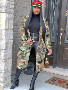 womens camouflage print long coat oversized windbreaker jacket with large pockets for fall winter