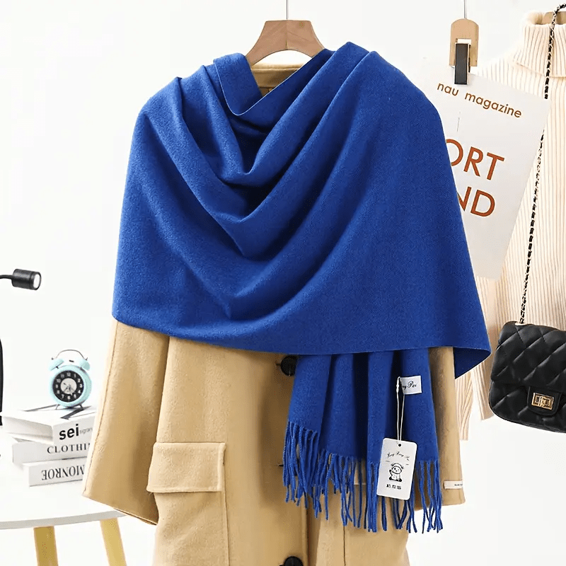 Women's Cashmere Shawl Scarf - Thick Winter Warm Scarf, Solid Color (Soft Blue) Touch Luxury Cashmere Shawl, Suitable for Coat Collar, Versatile Bohemian Style Shawl, Suitable for Parties, Weddings, and Daily Use