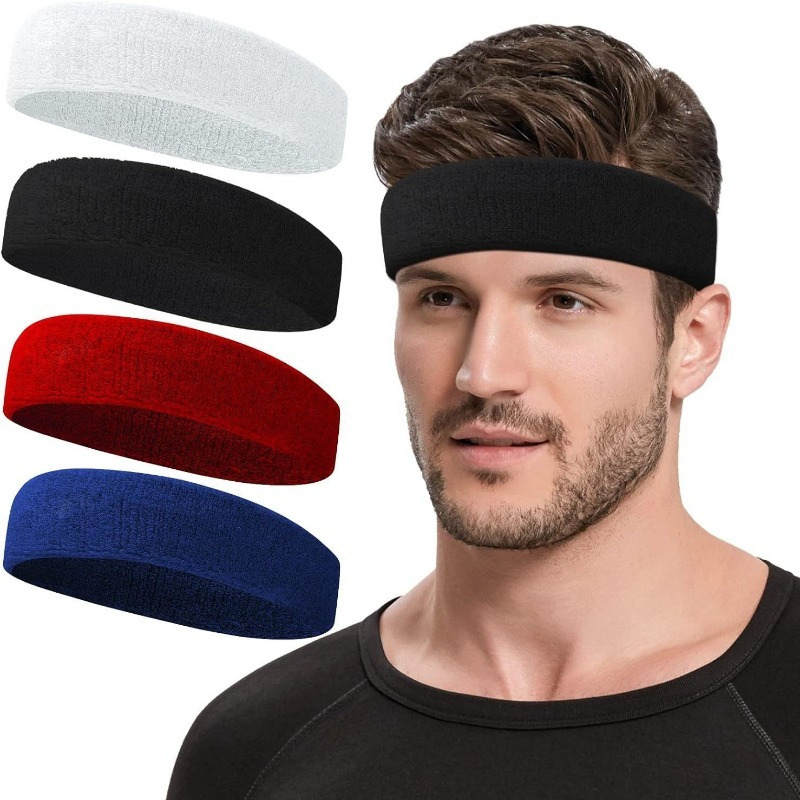 Image of 4 Pack Sweat-absorbing Headbands For Men Women – Soft Towel Fabric, Non-slip For Yoga Gym, Fashion Hair Band For Outdoor Sports