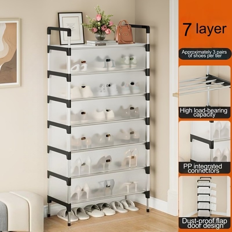 j32 sturdy 7 tier shoe rack with handles and dust proof   doors portable modular shoe cabinet with doors large capacity tall shoe rack for closet hallway boot organization suitable for   bedrooms   easy to assemble 1
