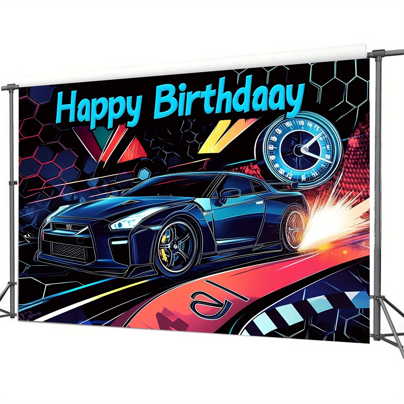 Happy Birthday Banner Mit Rennauto-Design – Hintergrund Für Geburtstagsfotos (185x112 Cm)